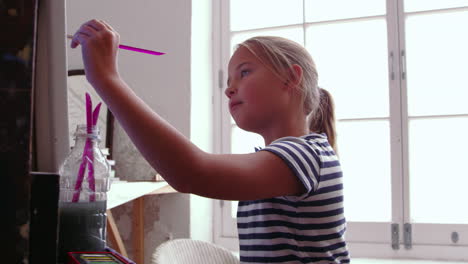 young girl working on painting in studio shot on r3d camera