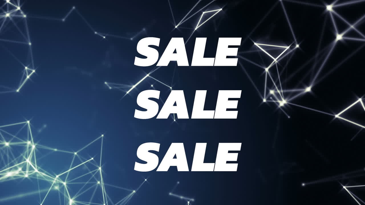 검은 바탕에 빛나는 네트워크 위에  ⁇ 색과 다채로운 텍스트로 판매의 애니메이션