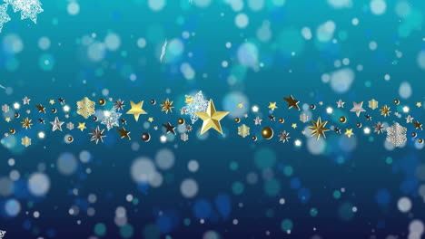 animation of gold stars christmas decorations on blue background