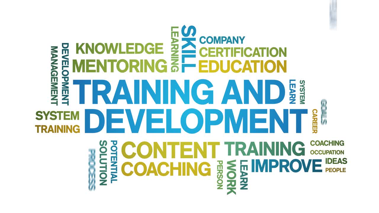 4k 교육 및 개발 애니메이션 태그 단어 구름, 애니메이션 원활한 루프