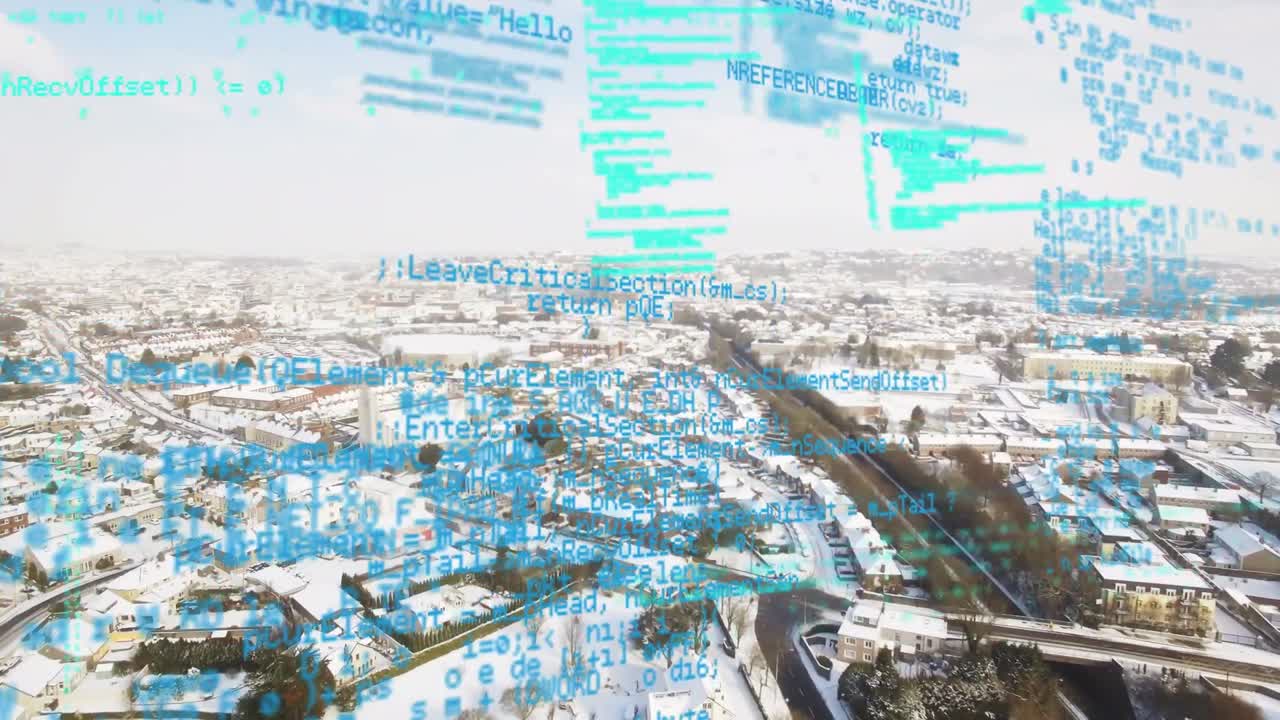 도시 풍경 위의 데이터 처리 애니메이션