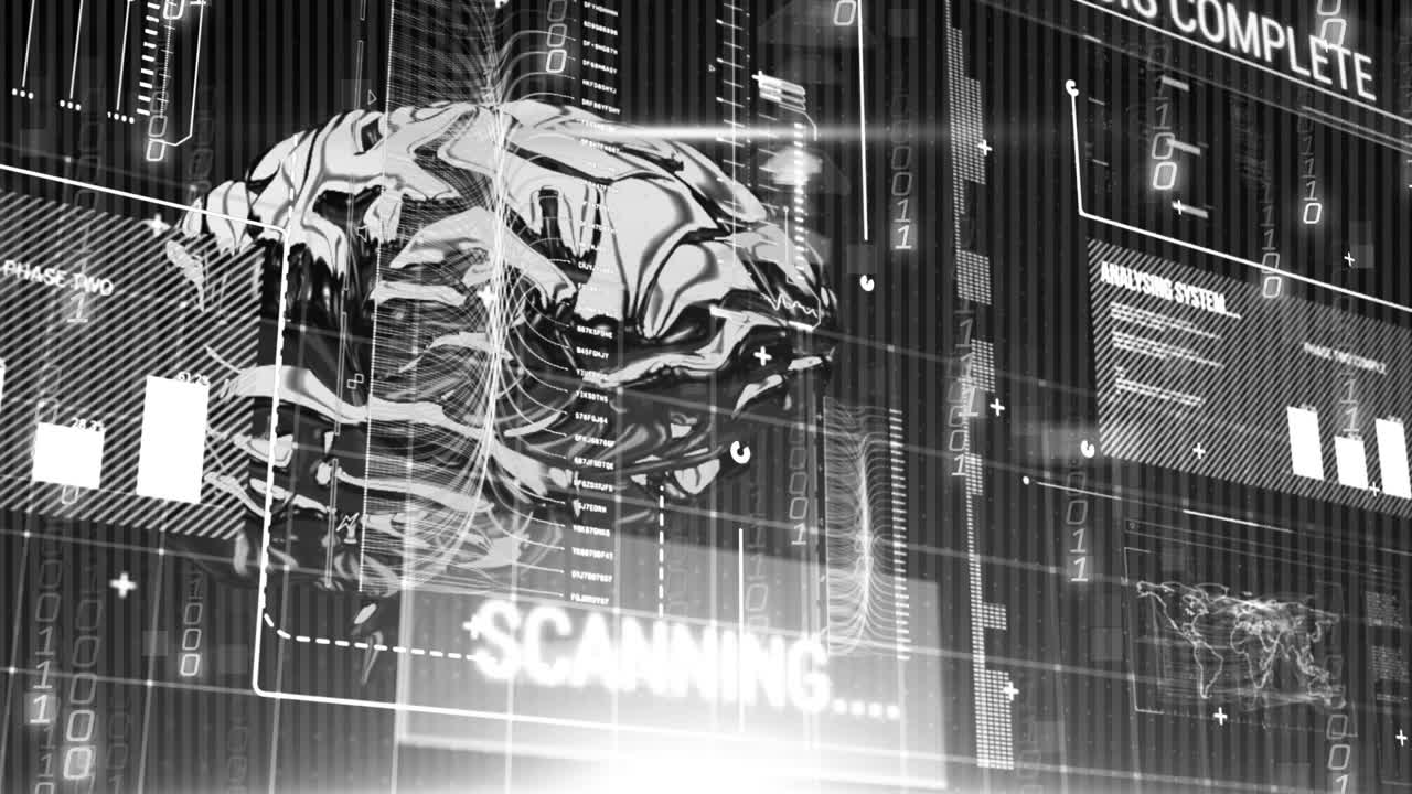 Animation of data processing on black background