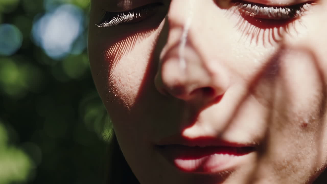 Close-up of a woman's face in sunlight