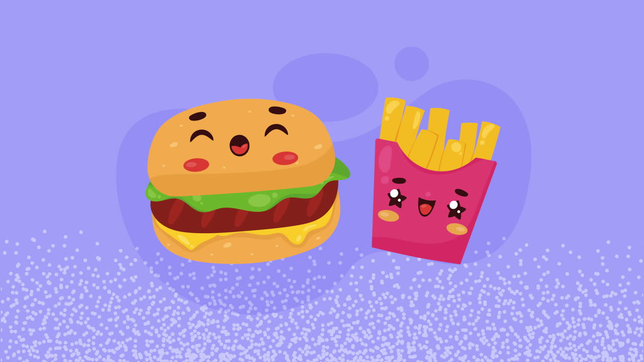 hamburguesa kawaii y papas fritas