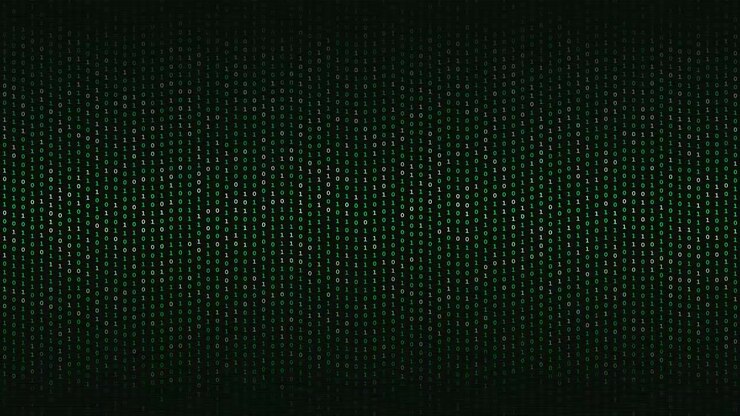 Digital Binary Code Streaming Down on Dark Background
