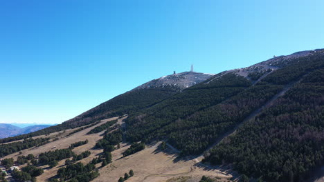 mont ventoux north side summit aerial shot fir trees sunny day blue sky vaucluse