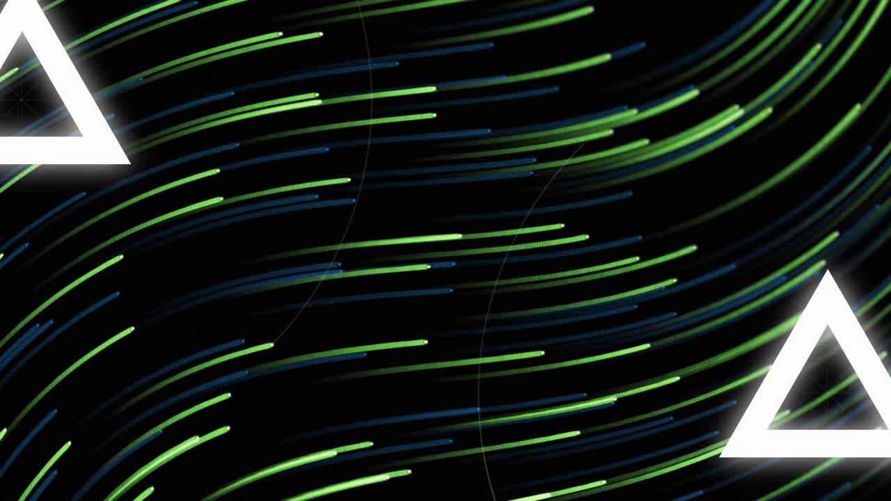 Animazione di scie verdi su forme geometriche bianche su sfondo nero