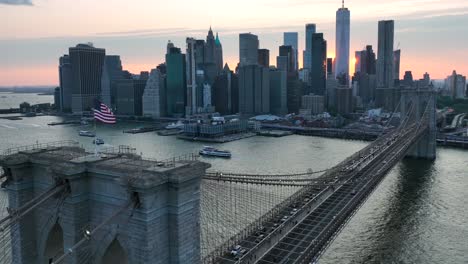 lower manhattan, financial district in nyc, during golden hour sunset