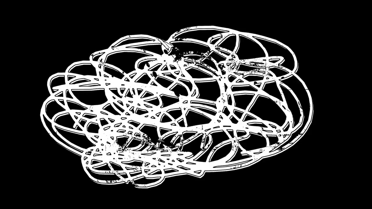 Animated Abstract White Tangled Lines Pulsating on Black Background