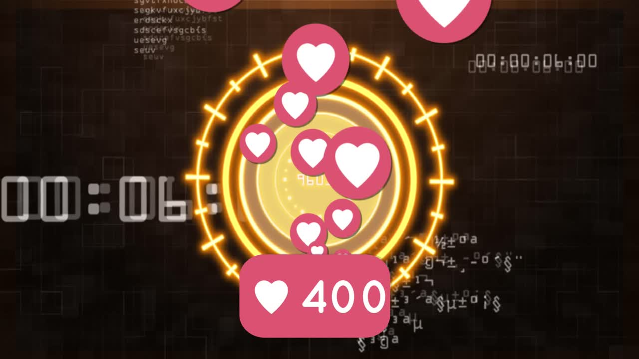 소셜 미디어 아이콘의 애니메이션은 데이터 처리를 통해 점점 더 많은 수와 범위를 스캔합니다.