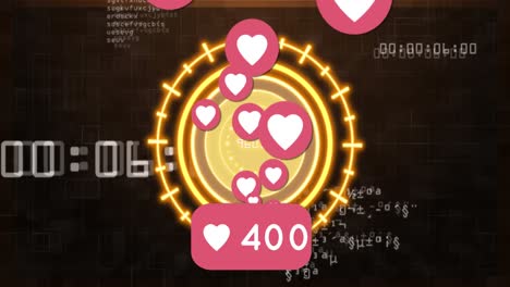 소셜 미디어 아이콘의 애니메이션은 데이터 처리를 통해 점점 더 많은 수와 범위를 스캔합니다.