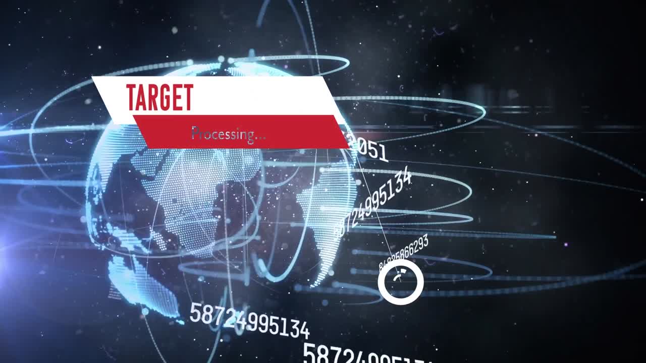 animación del texto de destino sobre el globo y procesamiento de datos.