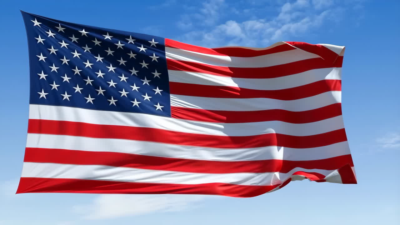 American Flag Waving Against a Blue Sky