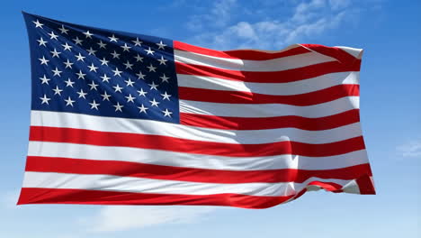 american flag waving against a blue sky