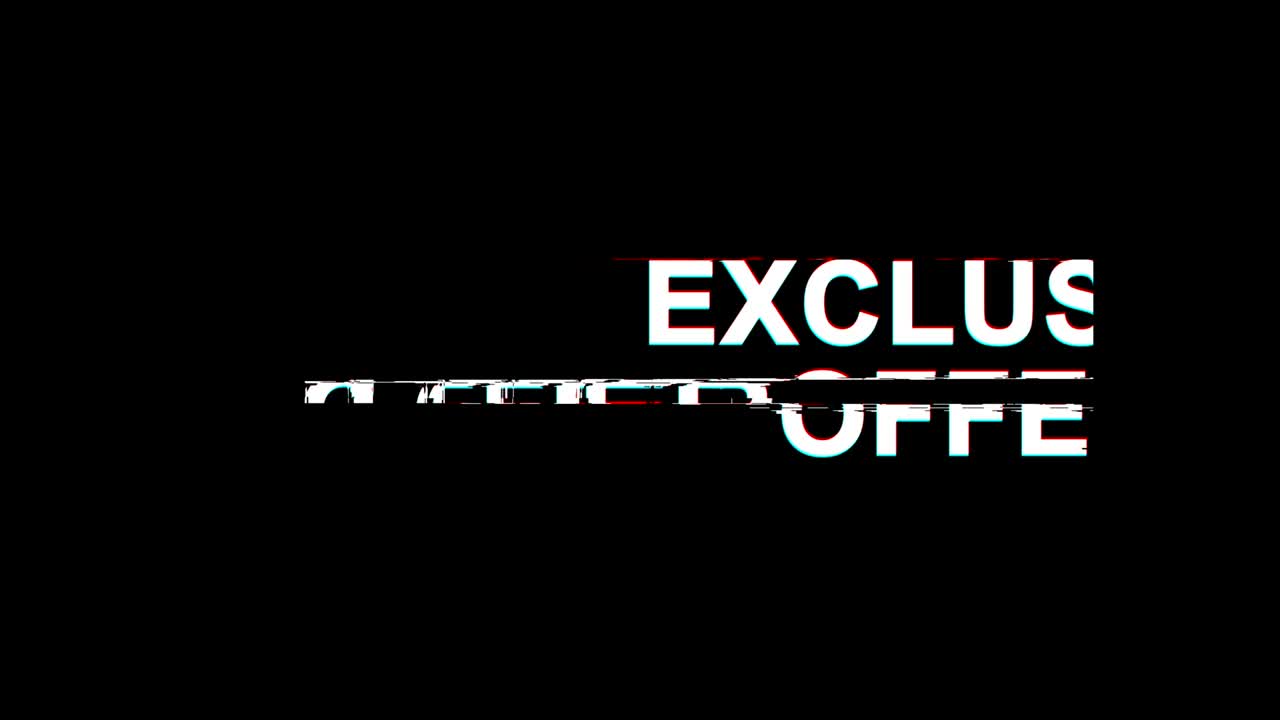 oferta exclusiva efecto glitch texto distorsión de televisión digital animación en bucle 4k