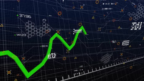 Animation-of-financial-data-processing-with-green-line-over-grid