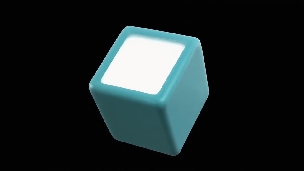 Roterende turkis 3D-terning med hvidt firkantet display