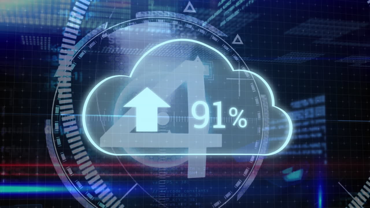 subir nubes de progreso y círculos futuristas con una cuenta atrás