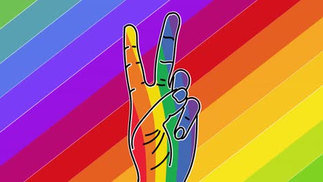 animation of rainbow v sign over rainbow stripes