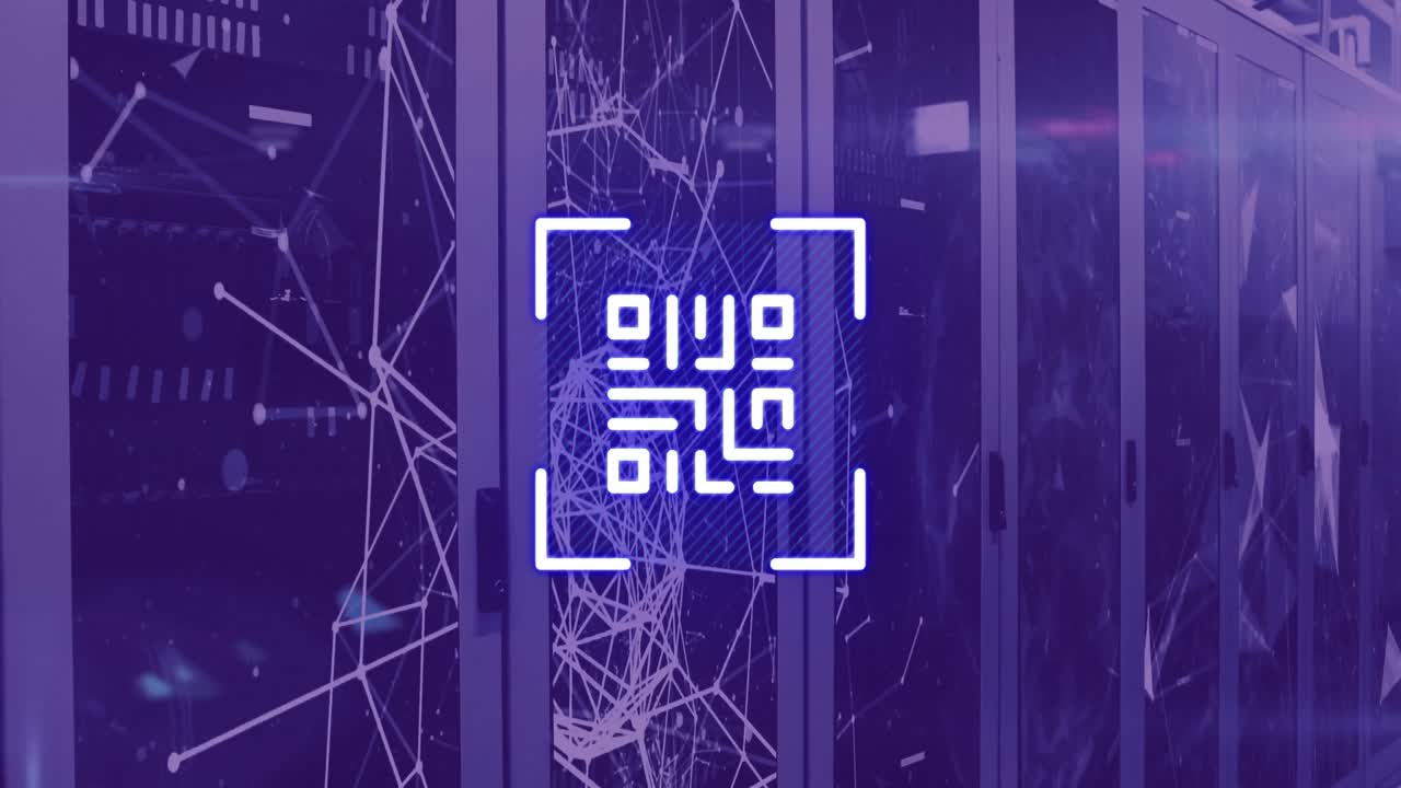animación del código qr que parpadea sobre los servidores de la computadora
