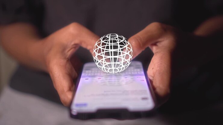 mulher usando telefone para pagamento de conexão on-line e mensagens de texto de compras de acesso móvel à internet, tecnologia de comunicação de alta velocidade com world wide web, internet metaverse 4k