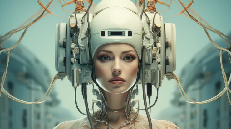 Cuffie tech da donna e visori VR futuristici realizzati con AI