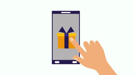 regalo de toque de mano en el teléfono inteligente en línea