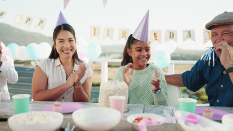 happy, celebration and girl in park for birthday