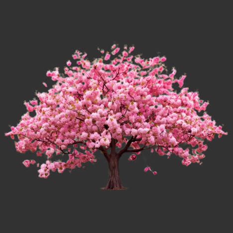vibrant pink cherry blossom tree animation isolated asset, transparent 4k video, alpha channel