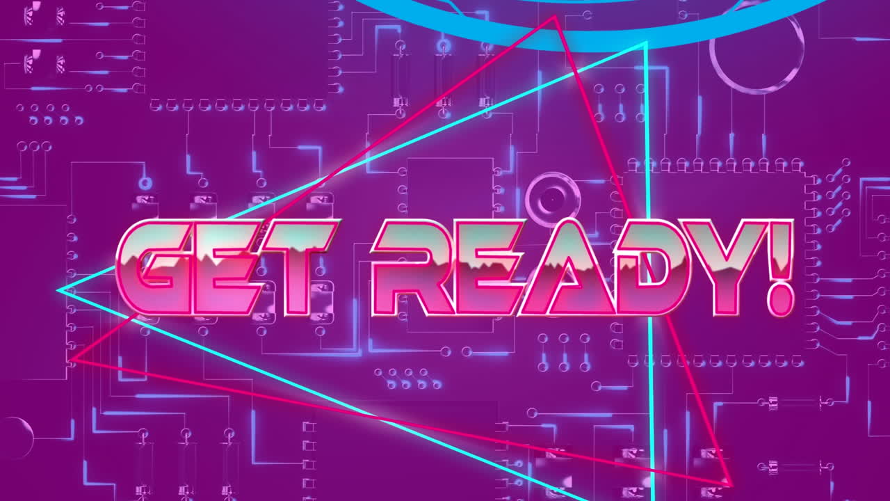 Animation of get ready text over geometrical shapes and processor cores