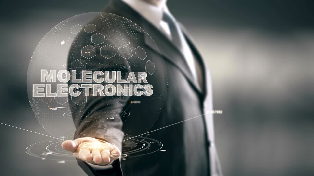 electrónica molecular con concepto de hombre de negocios holográfico