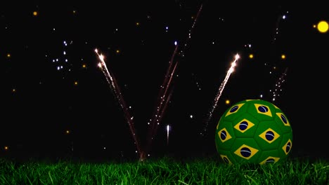Animación-De-Fuegos-Artificiales-Sobre-Balón-De-Fútbol-Con-Banderas-De-Portugal