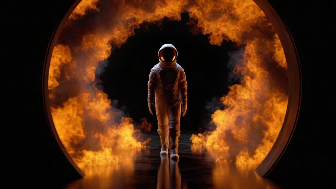 Astronautti ilmestyy tulisen portaalin läpi, ilmentäen matkaa maailmojen välillä sekä tieteen ja mielikuvituksen risteyskohtaa upeassa visuaalisessa spektaakkelissa
