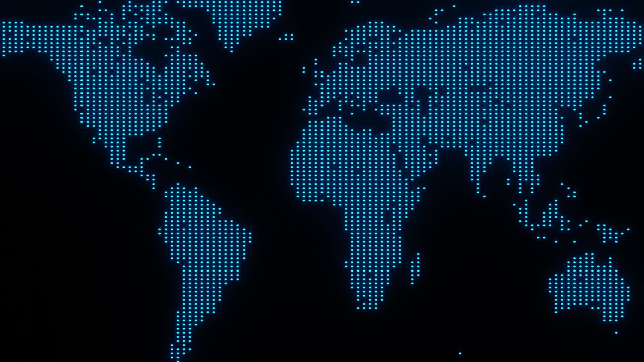 una silueta holográfica de un mapa planetario. se elimina en la distancia, colores lila, azul y amarillo