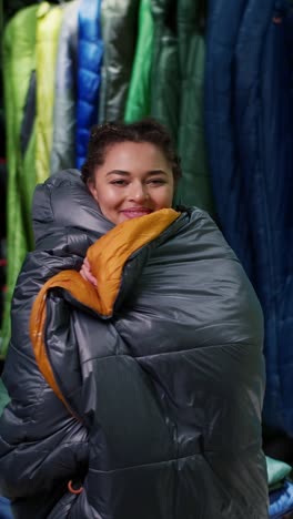 woman enjoying a sleeping bag