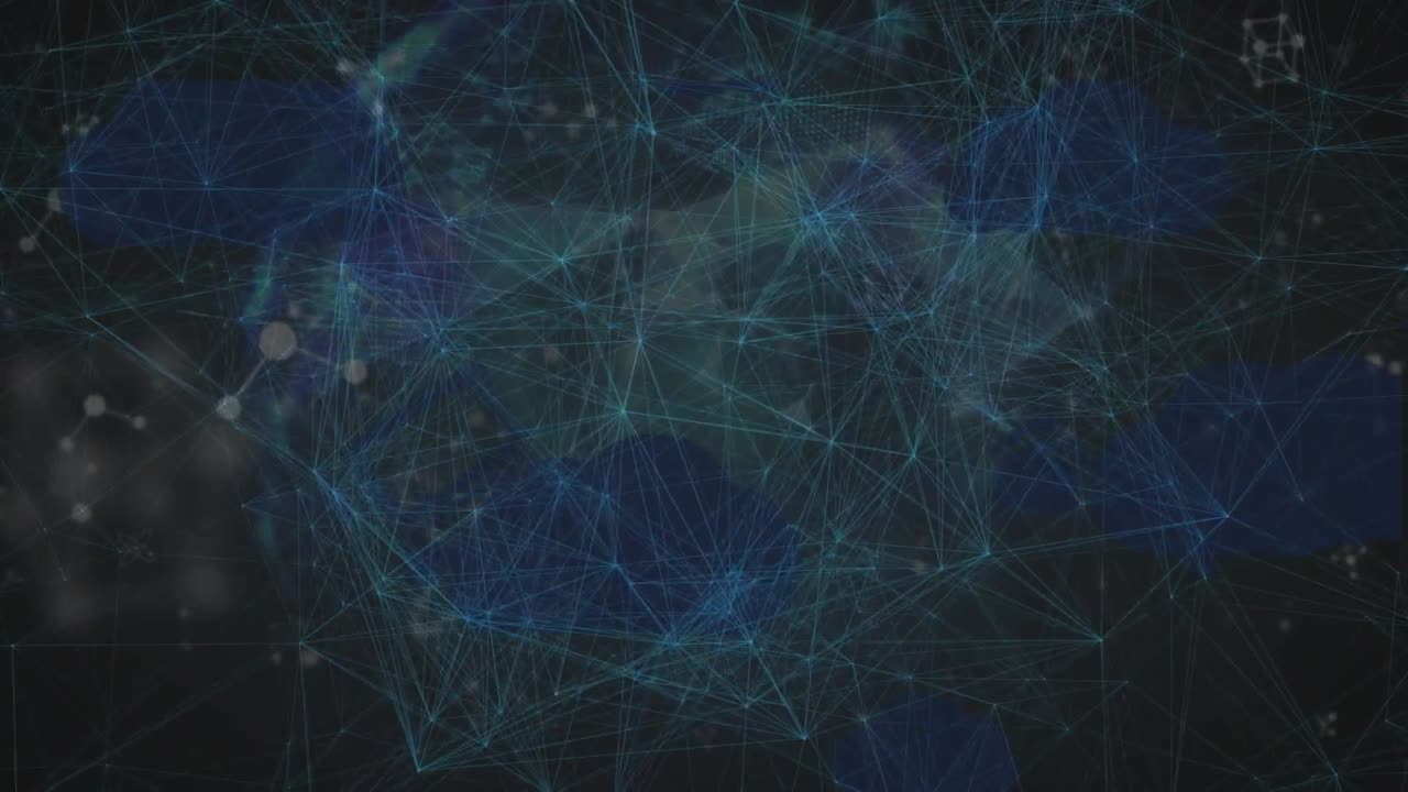 Animation of network of connections and molecules over black background