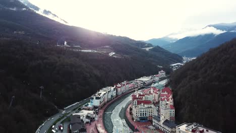 mountain resort cityscape aerial view