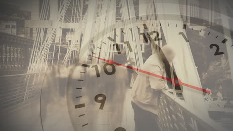 animación de reloj moviéndose sobre personas que caminan por la ciudad