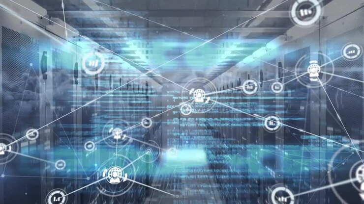 Animation of server room over data processing