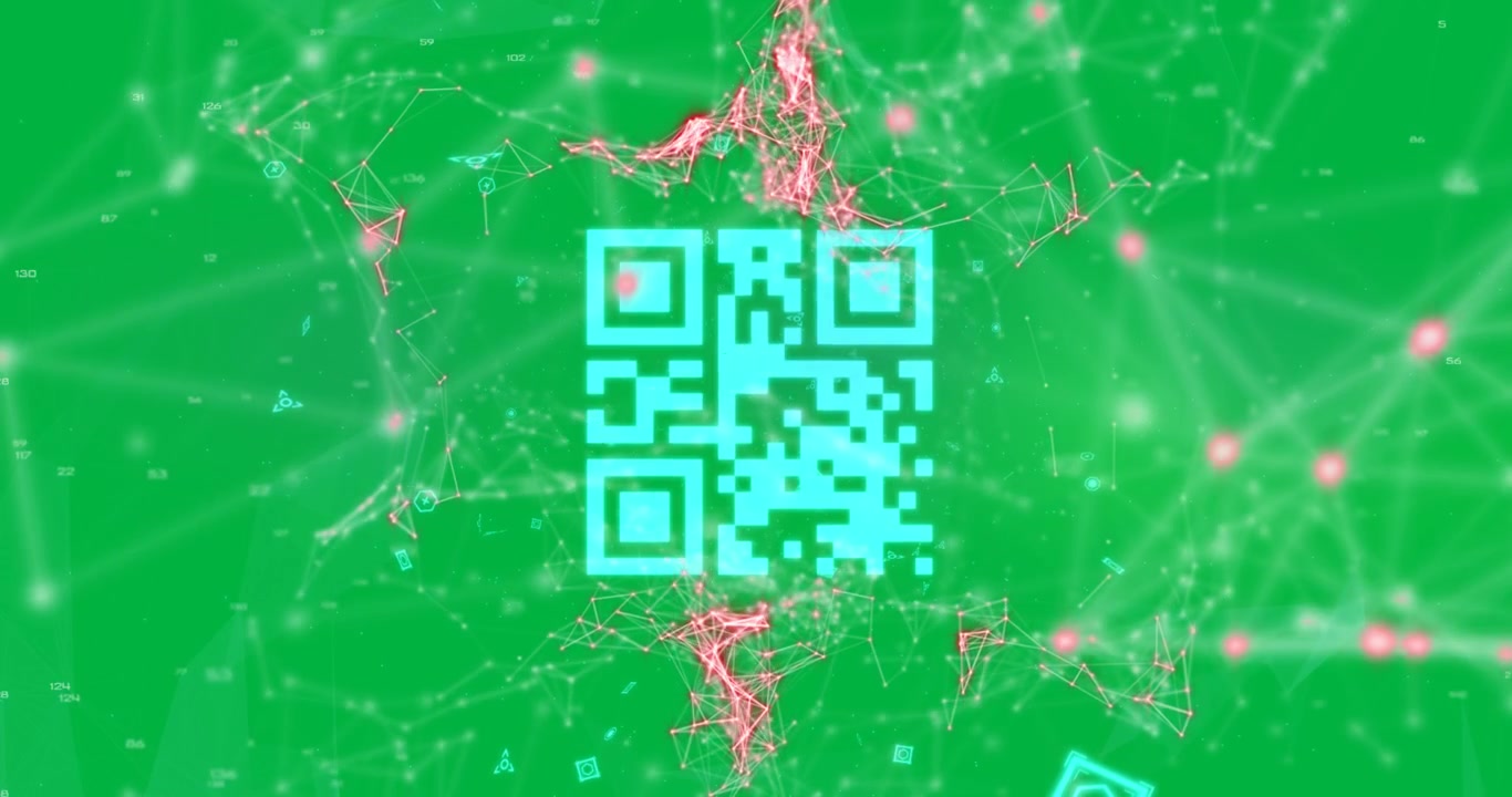 QR code scanner and colorful abstract effects against black background