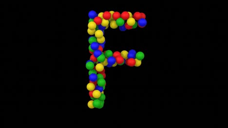 letra de fuente temática de animación de pelota de juguete f