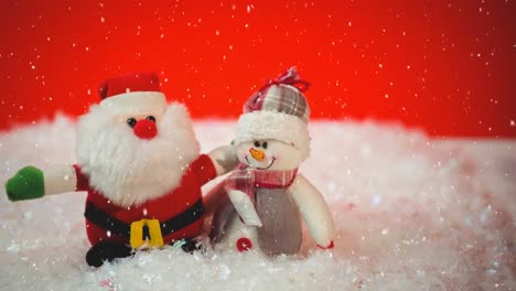 Falling-snow-with-Christmas-Santa-and-snowman-decoration