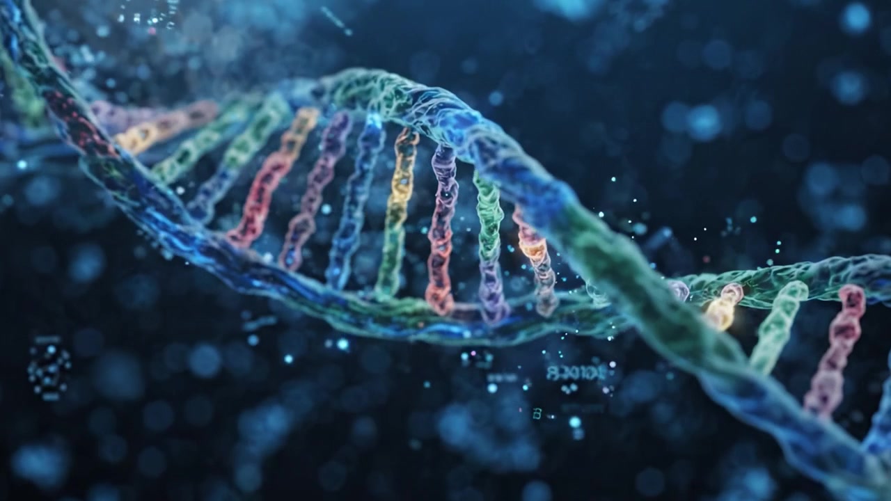 Esplorando l'intricata elica del DNA: un viaggio visivo attraverso strutture molecolari e codici genetici catturati con dettagli mozzafiato