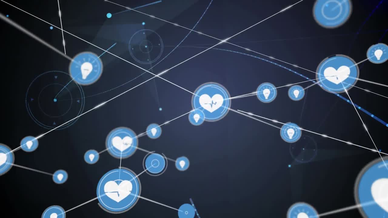 빛나는 보라색 mesh 위에 사람 아이콘과의 연결 네트워크의 애니메이션