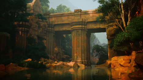 ancient ruins in a lush jungle