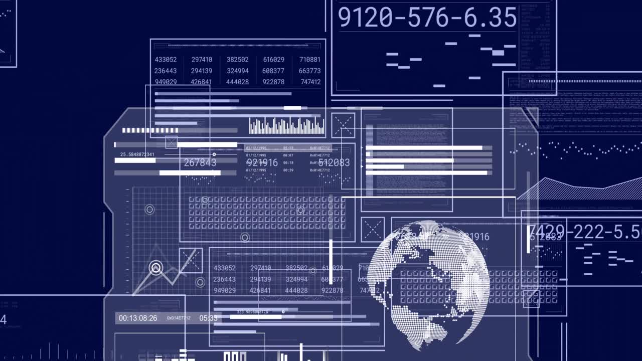 Animation of data processing with globe over black background