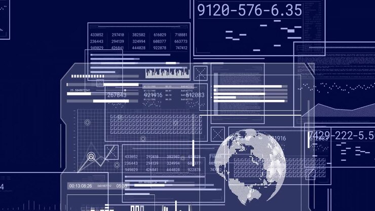 Animation of data processing with globe over black background