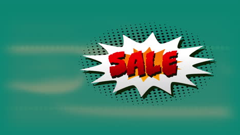 sale text over retro speech bubble against light trails on green background