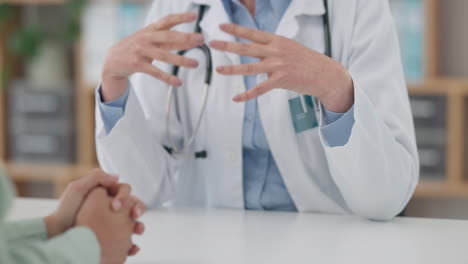 hands, medical and a doctor talking to a patient