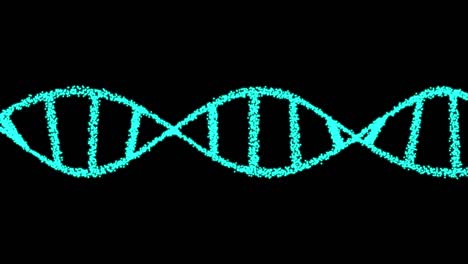 2d animation of dna composed of particles on a black background. 60fps. the object is horizontal.